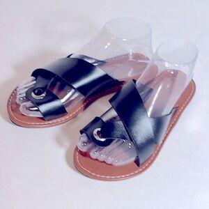 Size 6.5 Casual classic black, brown and silver, flat sandals for women